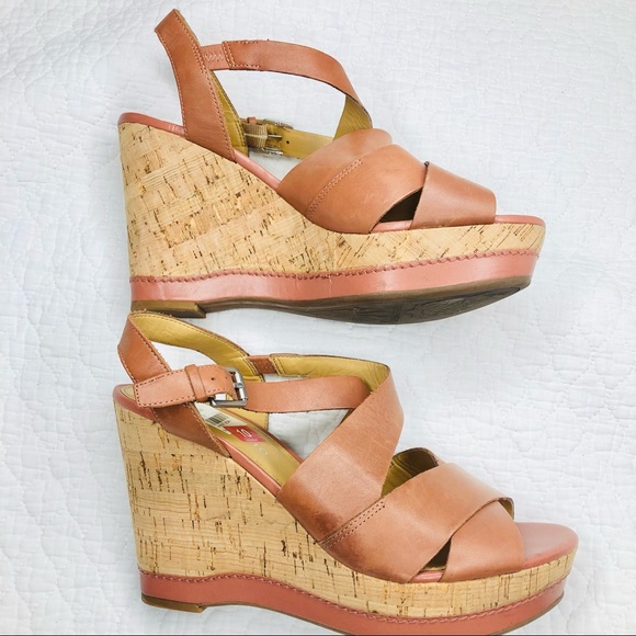 Franco Sarto Leather Platform Cork Heel Wedges size 10 brown - Picture 14 of 16